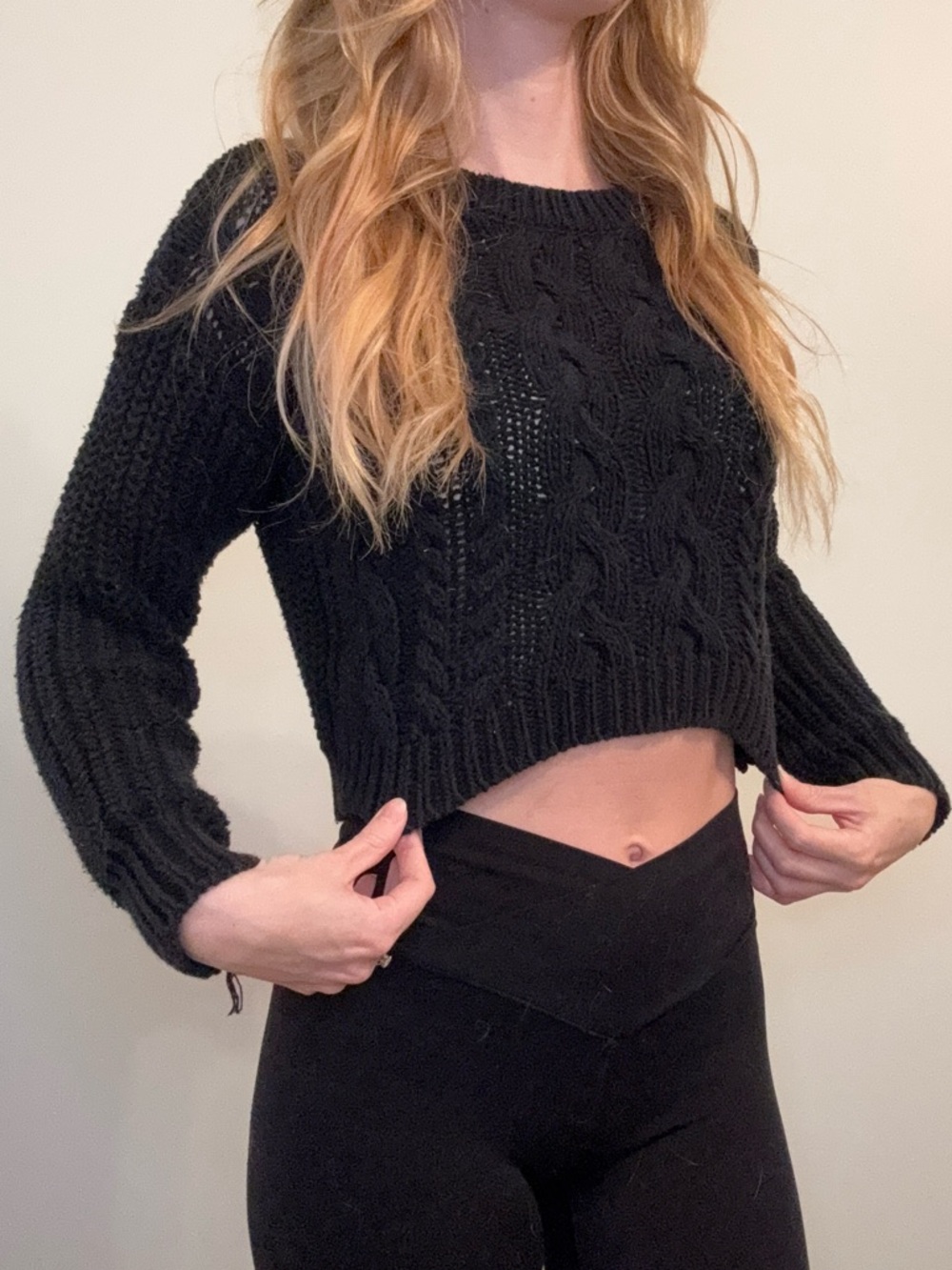 Garage Black Cable Knit Crew Neck Sweater